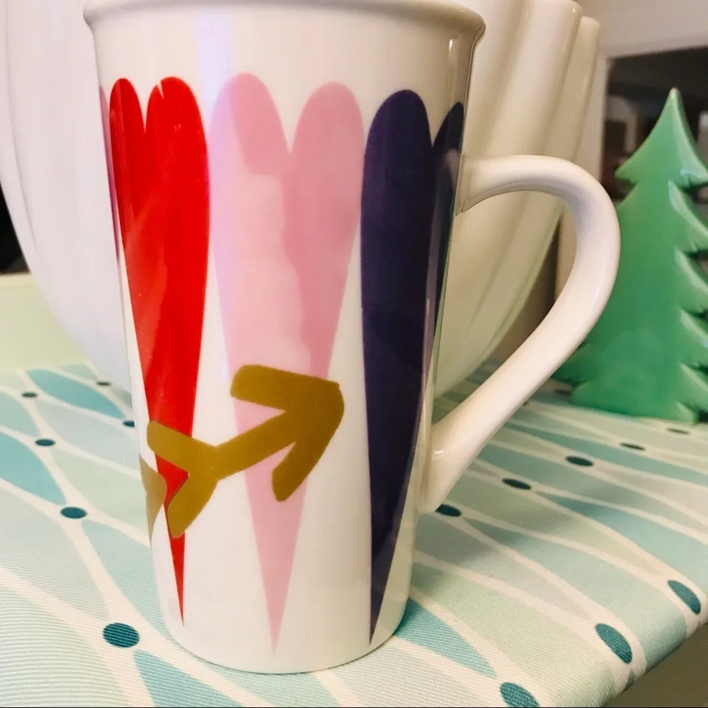 Starbucks 2017 Valentines Day Tall Mug Hearts Arrow red pink purple gold 16oz